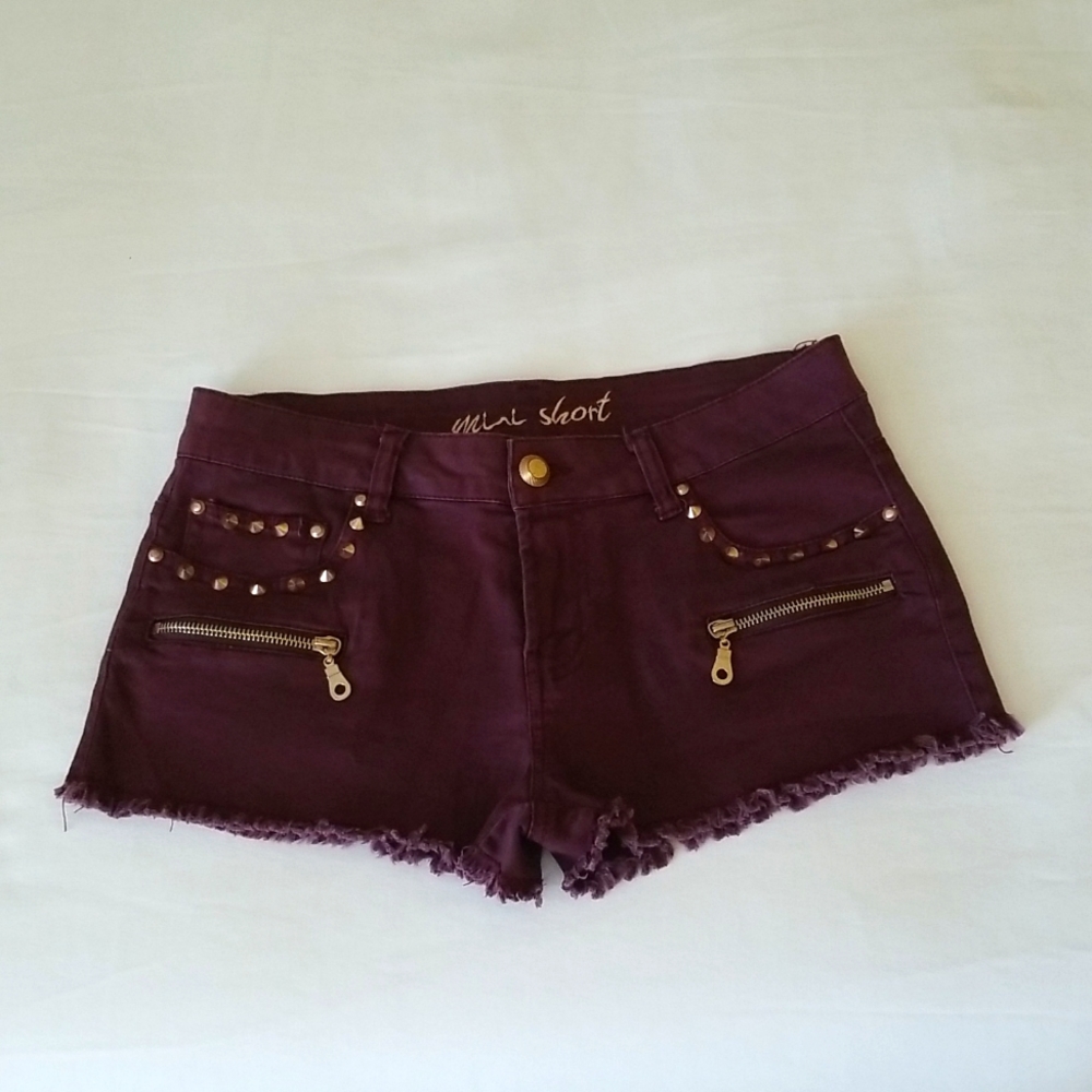 DENIM CO Studded Maroon Denim Jean Short Size Medium